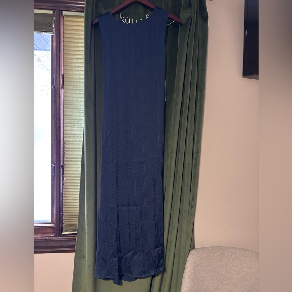 Worthington Navy Crinkle Satin Dress With Cut Out Back
